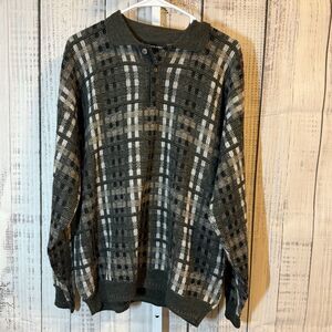 Conte Di Milano Vintage Wool Blend Men’s Large Collared Pullover Sweater Plaid